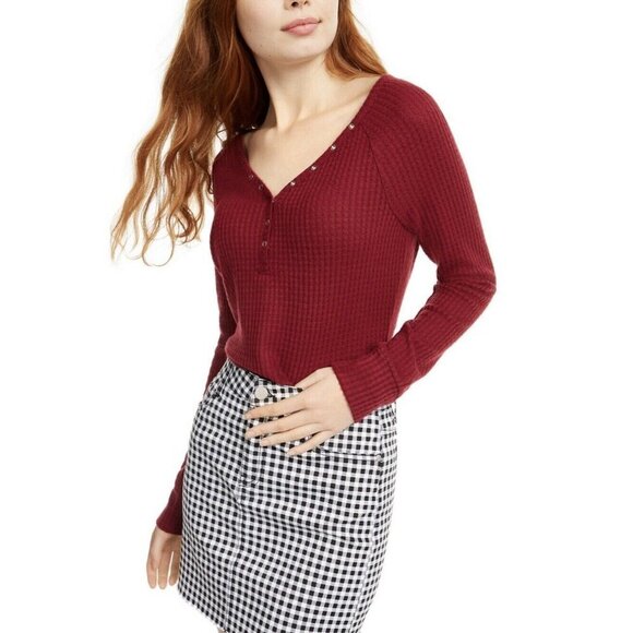 Ultra Flirt Juniors' Cozy Waffle-Knit Henley Top W - Picture 1 of 5